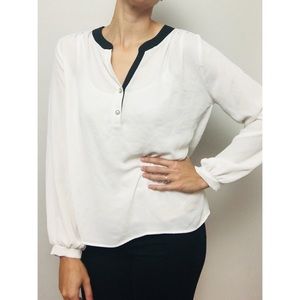 White Blouse with black collar detail